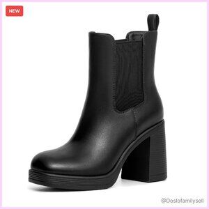 Chunky Heel Platform Chelsea Boots Square Toe Slip On Ankle Booties
